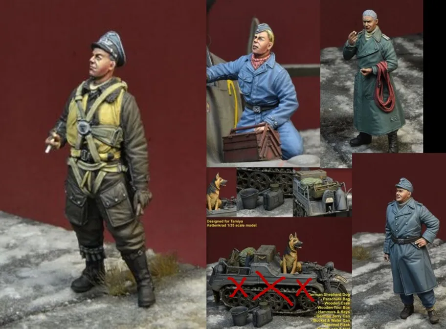 1/35 Scale Die-cast Resin Figure Model Assembly Kit  Army Figure Model 4 People Including Pet Resin Toy Model (no Tank)