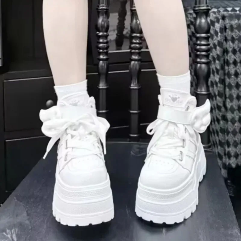 Zapatillas Deportivas Casuales de Mujer de Caña Baja con Cierre de Cinta Mágica, Diseño de Elevación de 8cm, Forro de PU Cómodo, Soporte para Tobillo, Zapatillas Diarias para Mujer