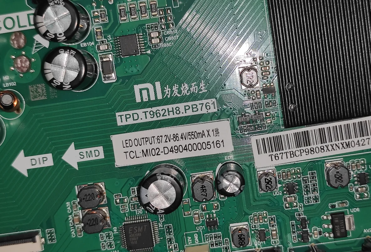 TPD.T962H8.PB761 MI02-D 490400005161   Placa-mãe de TV 3 em 1 4KWiFi rede Android 67.2--86.4v 550ma