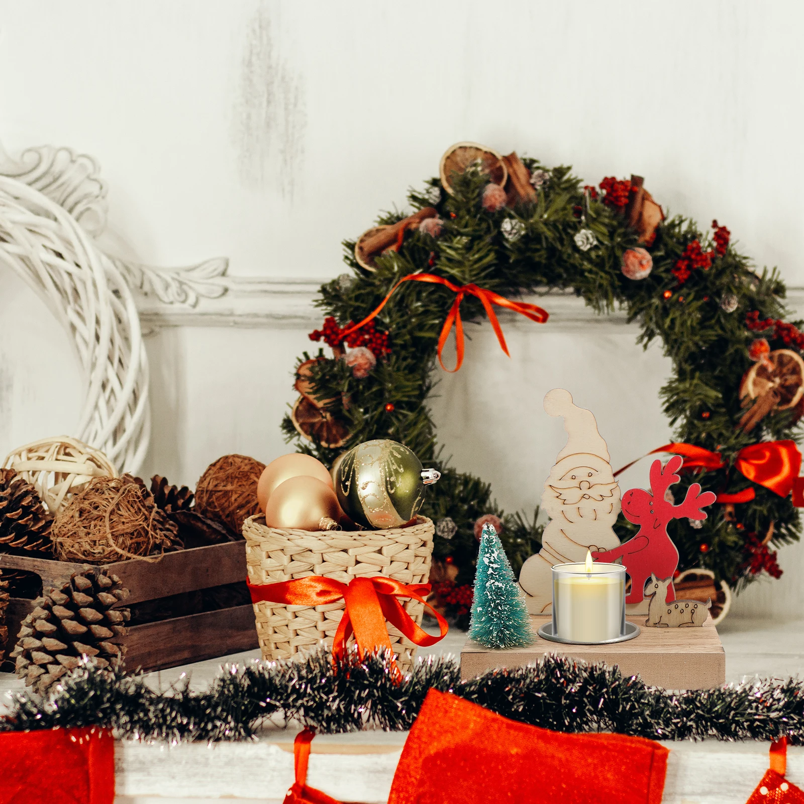 

Santa Claus Wooden Tealight Holder Xmas Stand Christmas Decoration Tabletop Ornament Tealight Candlestick