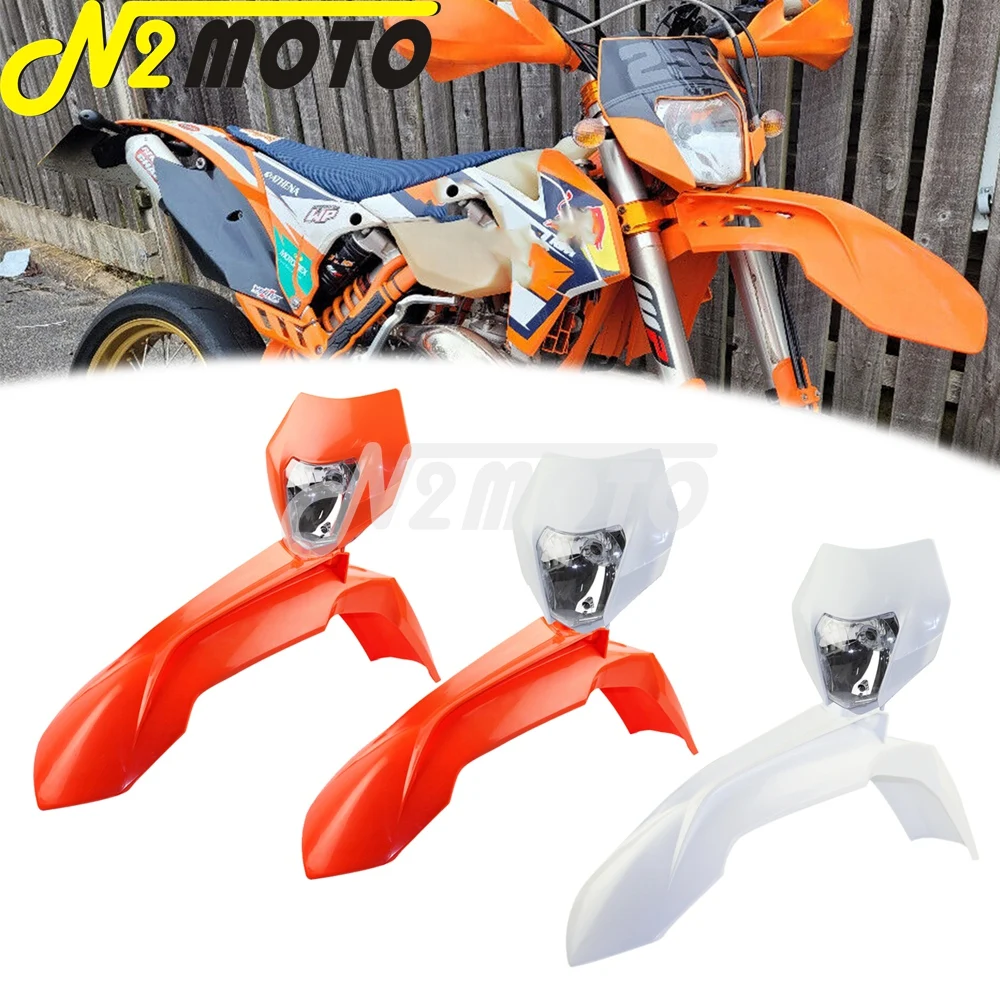 Orange White Motocross MX Enduro Head Light Lamp Fairing For KTM exc Six Days exc300 exc350 exc500 200exc Fender Handguard Cover