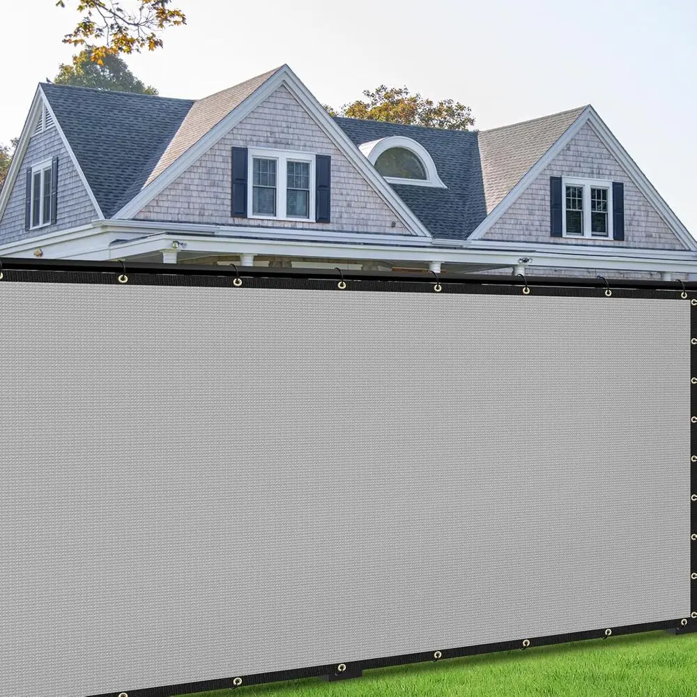 Custom Heavy-Duty Gray Privacy Screen Cover for Outdoor Spaces with Zip Tie or Deck Attachment