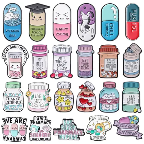 Happy Capsule Pill Enamel Pins We Are Pharmily Vitamin Sea Pharmacy School Survivor Pharmacist Badge Jewelry Gifts For Doctors