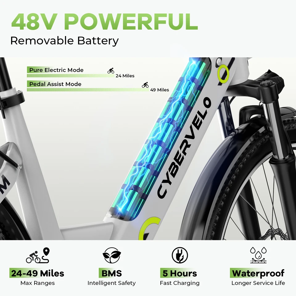 Cybervelo 1000W Peak Electric Bike for Adults 26" 7-Speed Removable Battery Ebike Up to 80 Miles Range Commuter Electric Bicycle for Beach Snow Men Women EK2 image 6