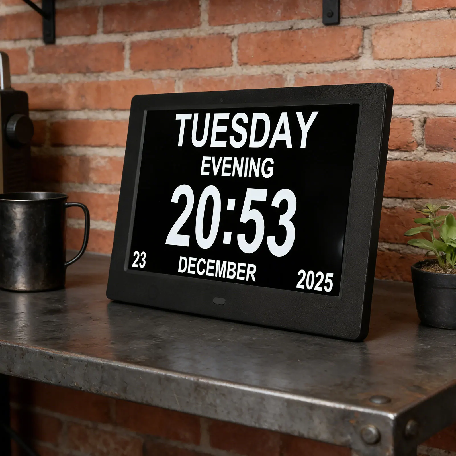 Digital Calendar Clock 8in Large Display 16:10 Date Time with Reminders Day Night Dimmable Key Remote Control Desk Wall Mounted