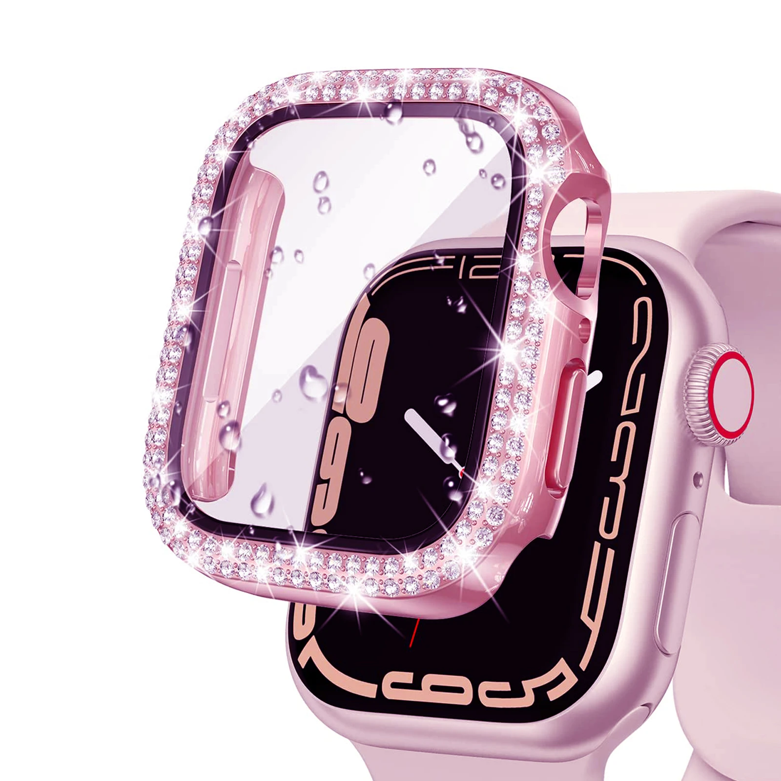 Glass+Diamond Cover For Apple watch case 40mm 44mm 41mm 45mm 38mm 42mm Bling Bumper Protector iWatch series 9 3 5 6 7 8 se case