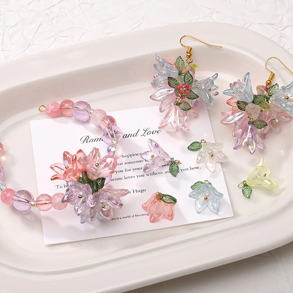 20pcs Cute Pearl Lily Flowers Pendant Green Leaf Flower For DIY Jewelry Making Accessories Handmade Earring Necklace Bracelet image 6
