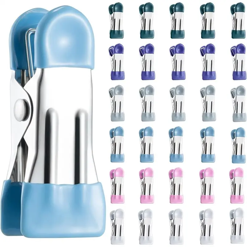Heavy Duty 2.17 Inch Clothes Pins, 30 Pack Chip Clips, For Food, For Food Clips In 6 Colors Bag Clips-AT36