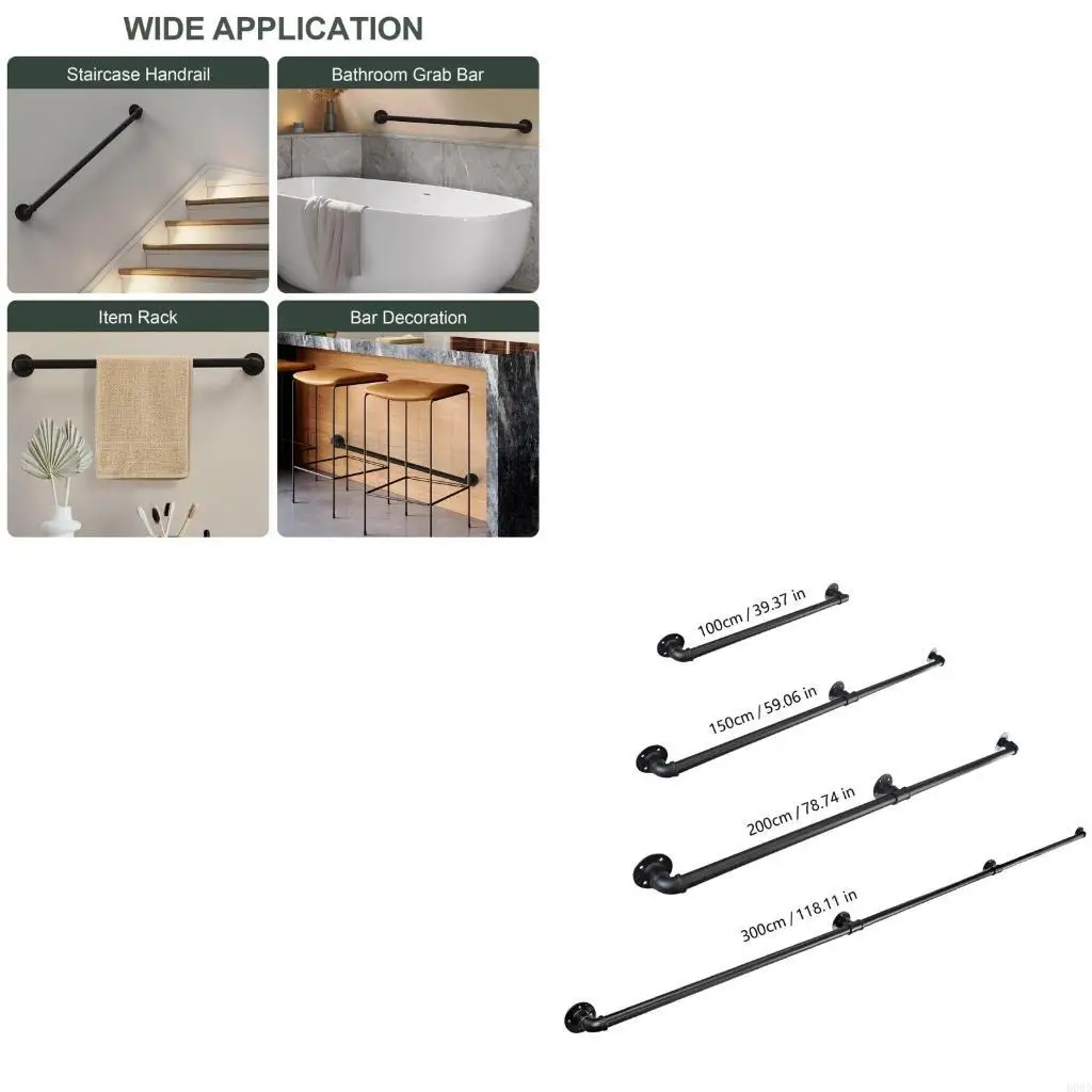 

D08D Черные внутренние лестничные перила из труб для безопасности лестниц и ванной комнаты