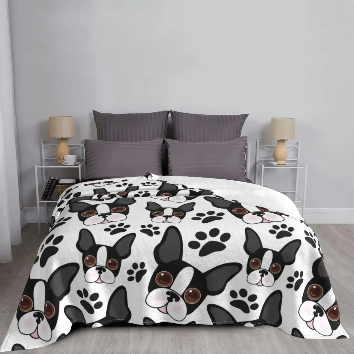 All American Boston Terrier Pet Puppy Dog Blanket Fleece Textile Decor Ultra-Soft Throw Blankets for Bed Travel Plush Thin Quilt