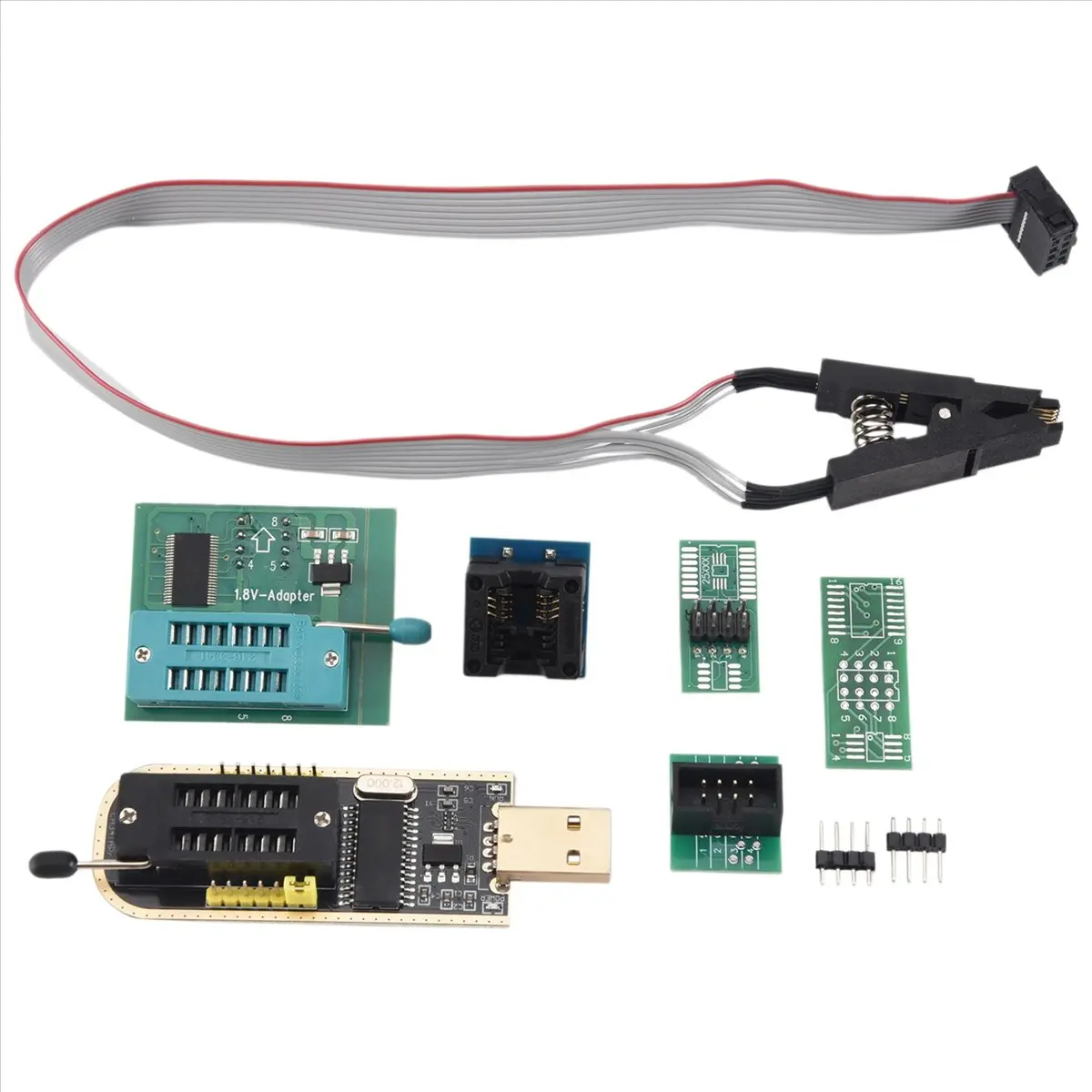 A64I 1Set CH341A 24 25 Series EEPROM Flash BIOS USB Programmer+SOIC8 SOP8 Test Clip+SPI .8V Adapter+SOP8 SOIC8 to DIP8