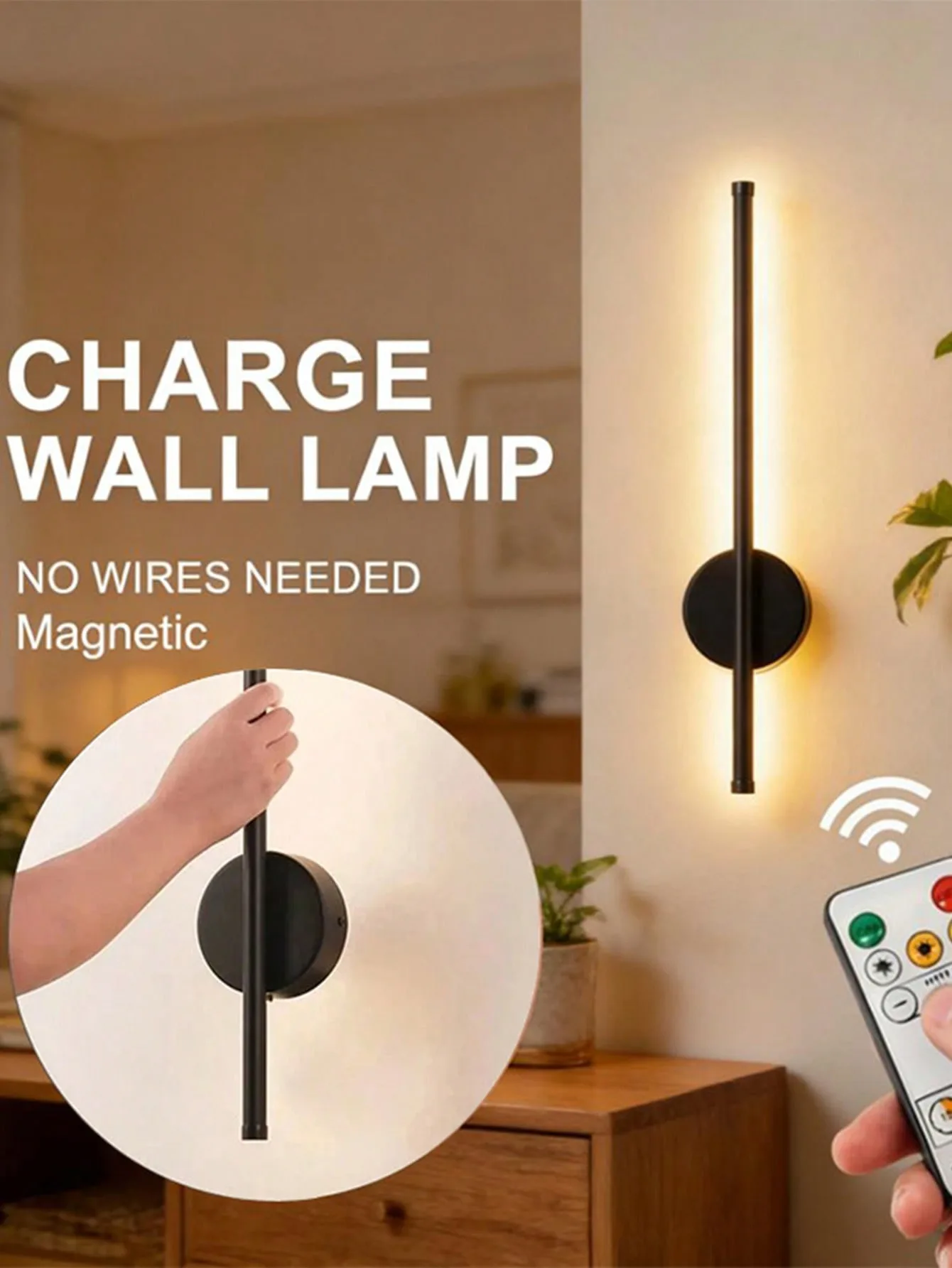 Lampada da parete a LED ricaricabile, senza fili, per interni, con altezza regolabile da 50 a 80 cm, ideale per la decorazione di pareti in soggiorno o camera da letto, con controllo remoto e