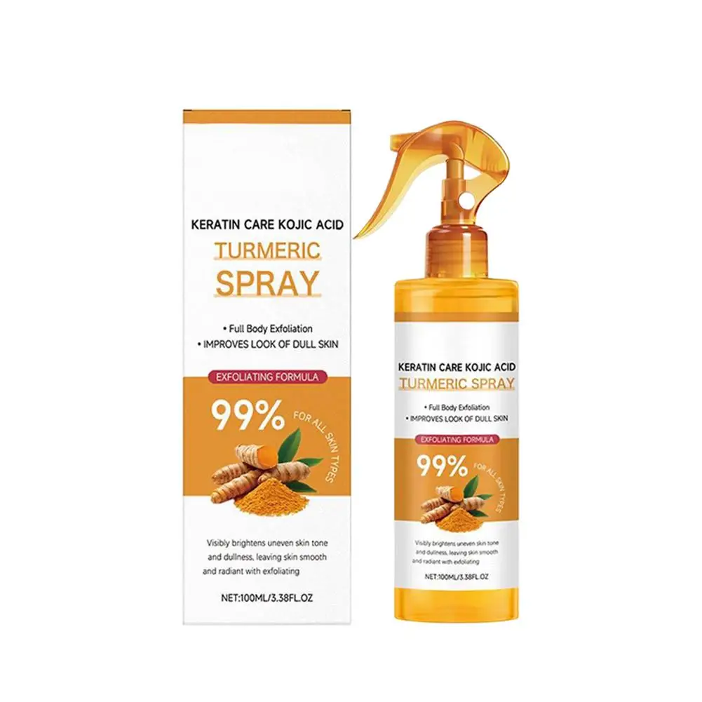 Spray esfoliante alla curcuma all'acido cogico da 100 ml, spray corpo schiarente e esfoliante per la pelle, esfolia e idrata delicatamente