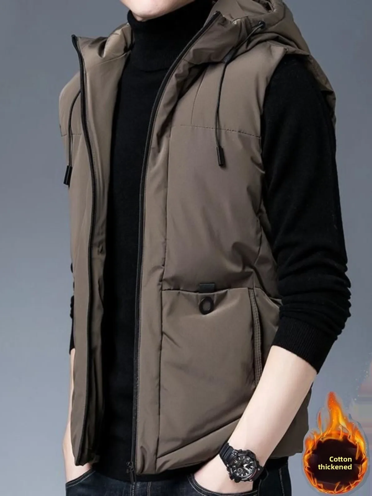 

Thiened Cotton Vest Men's Autumn Winter Casual Warm Vest oulder Pad Vest Young High Collar Windproof Thi Vest