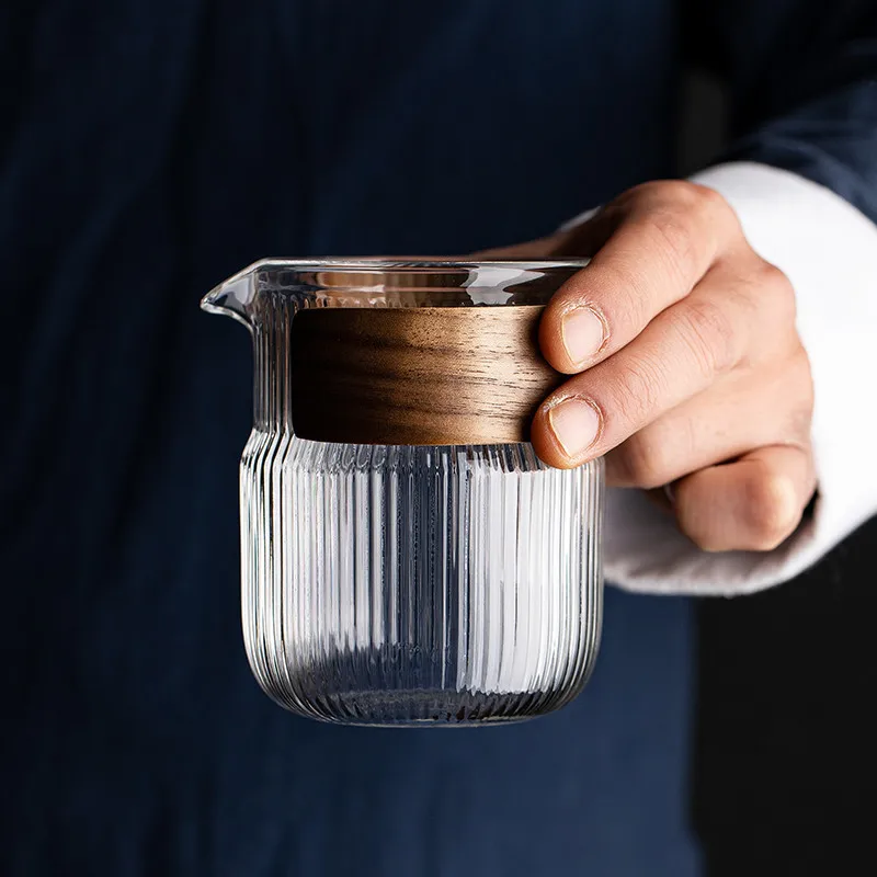 縦のグレインを備えた断熱ガラスのinfuser,ホウケイ酸ティーインフューザー,高含有量,茶道アクセサリー,ガラスカップ,家庭用