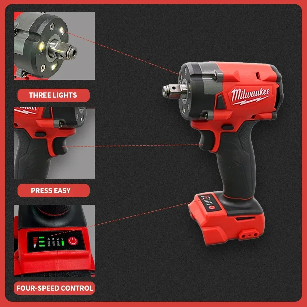 Milwaukee Brushless Cordless Impact Electric Wrench 1/2 Car Repair 3-stage Speed Adjustable Screwdriver 18v Battery Power Tool