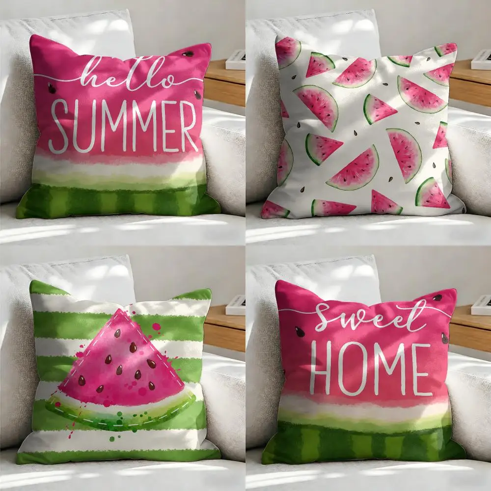 Watermelon Summer Vibes Cushion Cover Soft Short Plush Pillow Cover Smooth Cozy Texture Aesthetic Cushion Case Home Decor