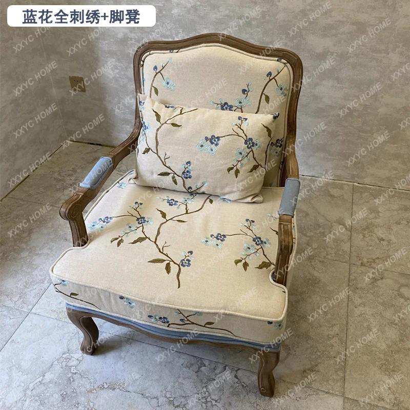 L country solid wood tiger chair single sofa study chair fabric balcony bedroom leisure living room retro chair