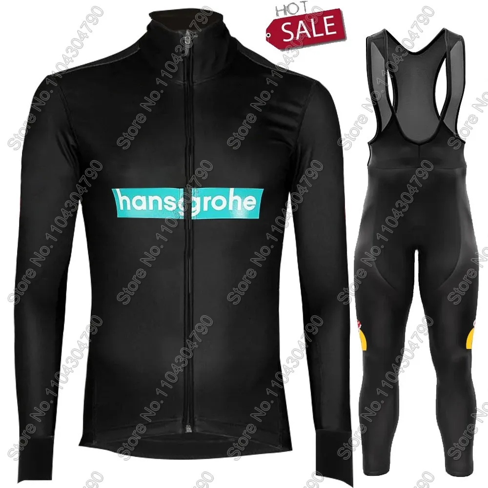 

2026 Black Hansgrohe Team Cycling Jersey Set Men Long Sleeve Primoz Roglic Summer Winter Clothing Road Pants Bib Bike Suit MTB