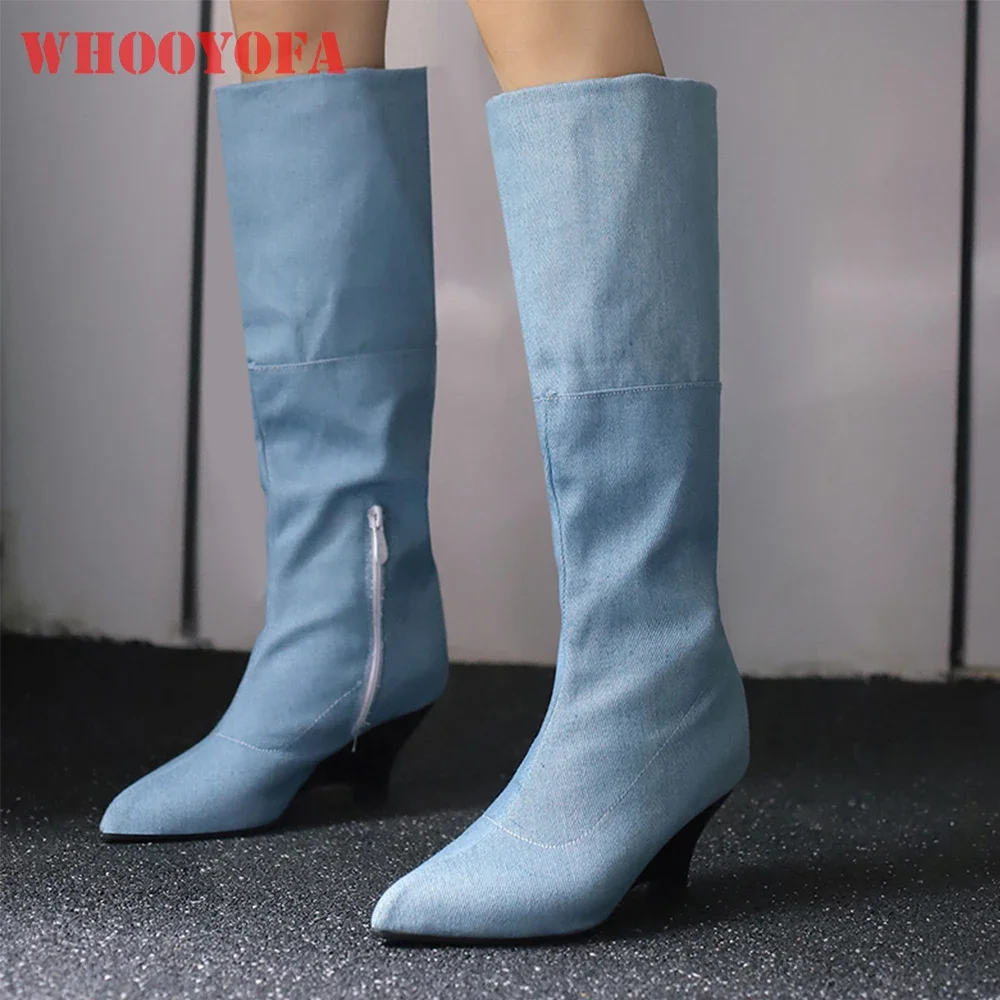 

Winter New Fashion Blue Beige Women Knee High Boots Hot Wedge High Heels Lady Casual Shoes Plus Big Size 12 43 45 48