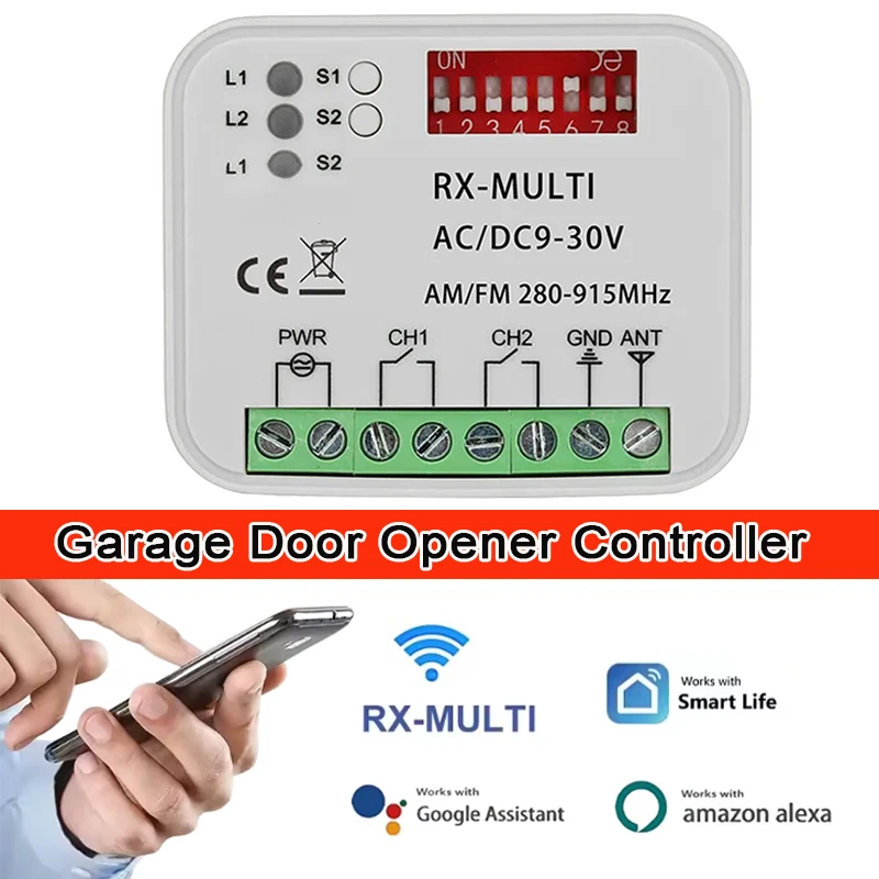 Universal Tuya WIFI Garage Door Remote Control Receiver AC 85-250V Intelligent Dual-Channel Momentary Switch Module Relay
