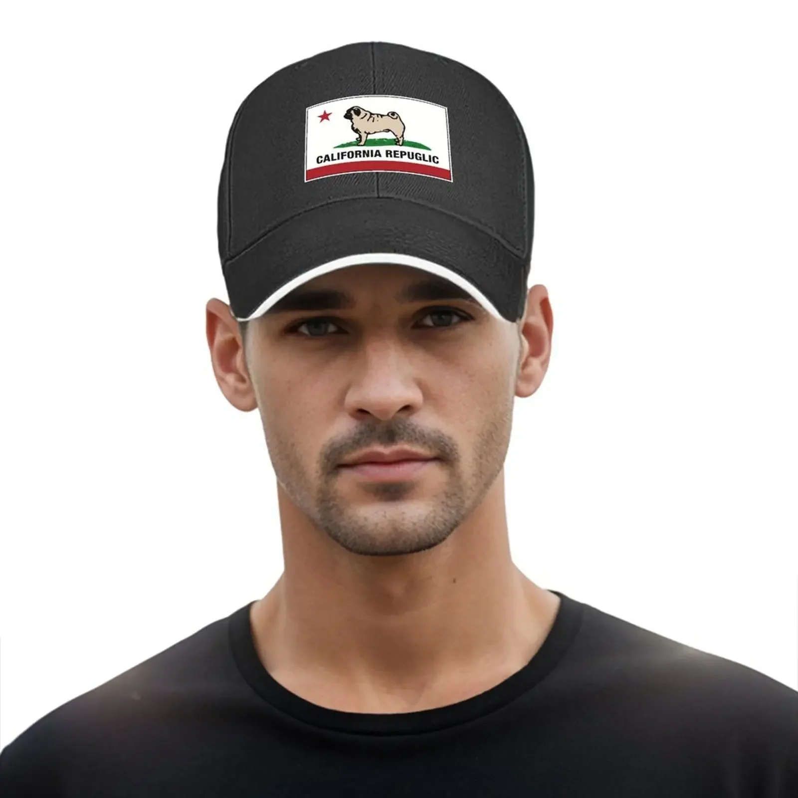 كاليفورنيا Repuglic mit Ube the Pug Baseballkappe، lustige Hüte، Sonnenhut، Wanderhu #5