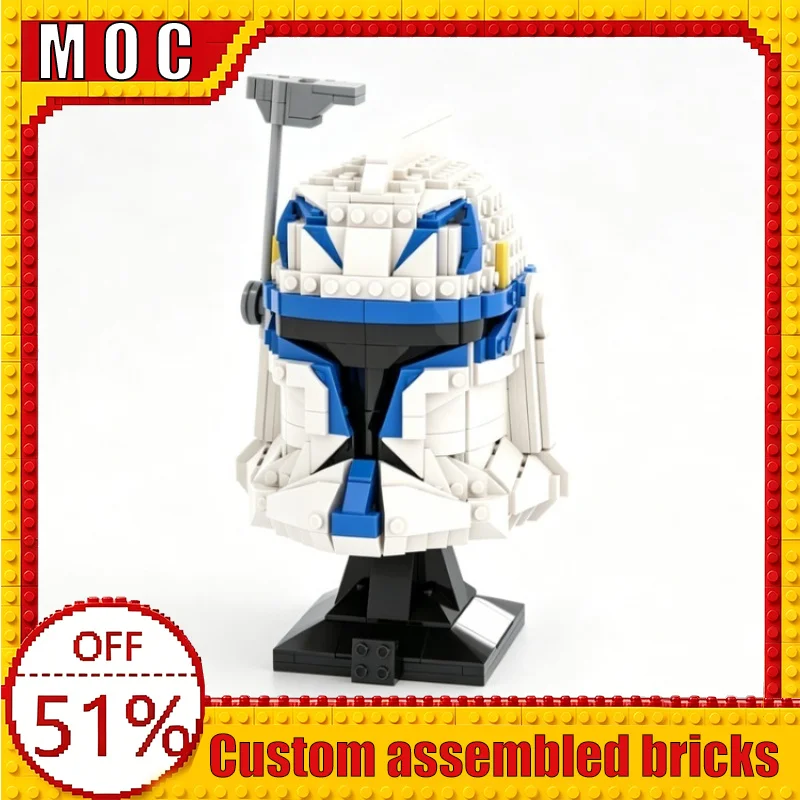 

777PCS Blue White Helmet Bust MOC Model Creative Building Blocks DIY Assembly Educational Toy Collection Display Birthday Gift