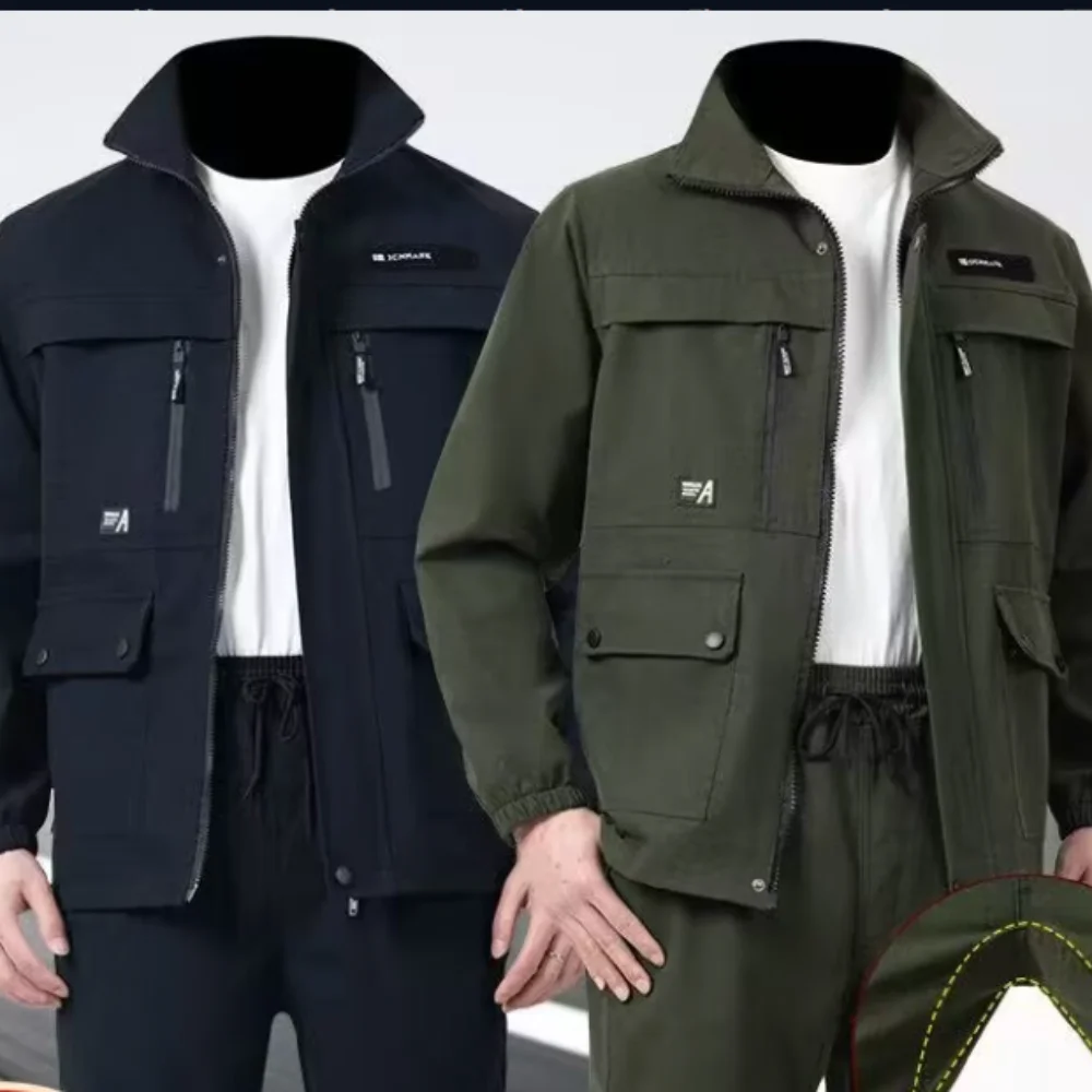 Spring and Autumn Men's Work Clothes Canvas Thickened Work Clothes Auto Repair Welder Wear resistant Labor Protection Clothing