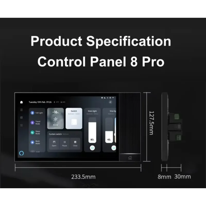 8 Inch Home Smart Touch Control Panel with ZigBee Gateway, IR Blaster, 2Pcs Wall Switches, Built‑in Smart Curtain Voice Control