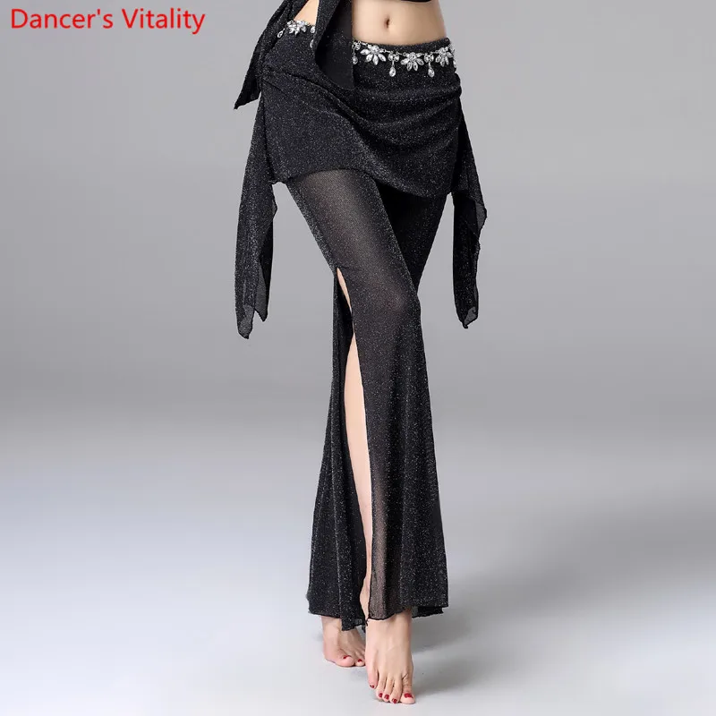 Performance Belly Dance Costume Mesh pants-sides Slits Sexy pants Oriental Women Belly Dance Skirt Female Dance pants