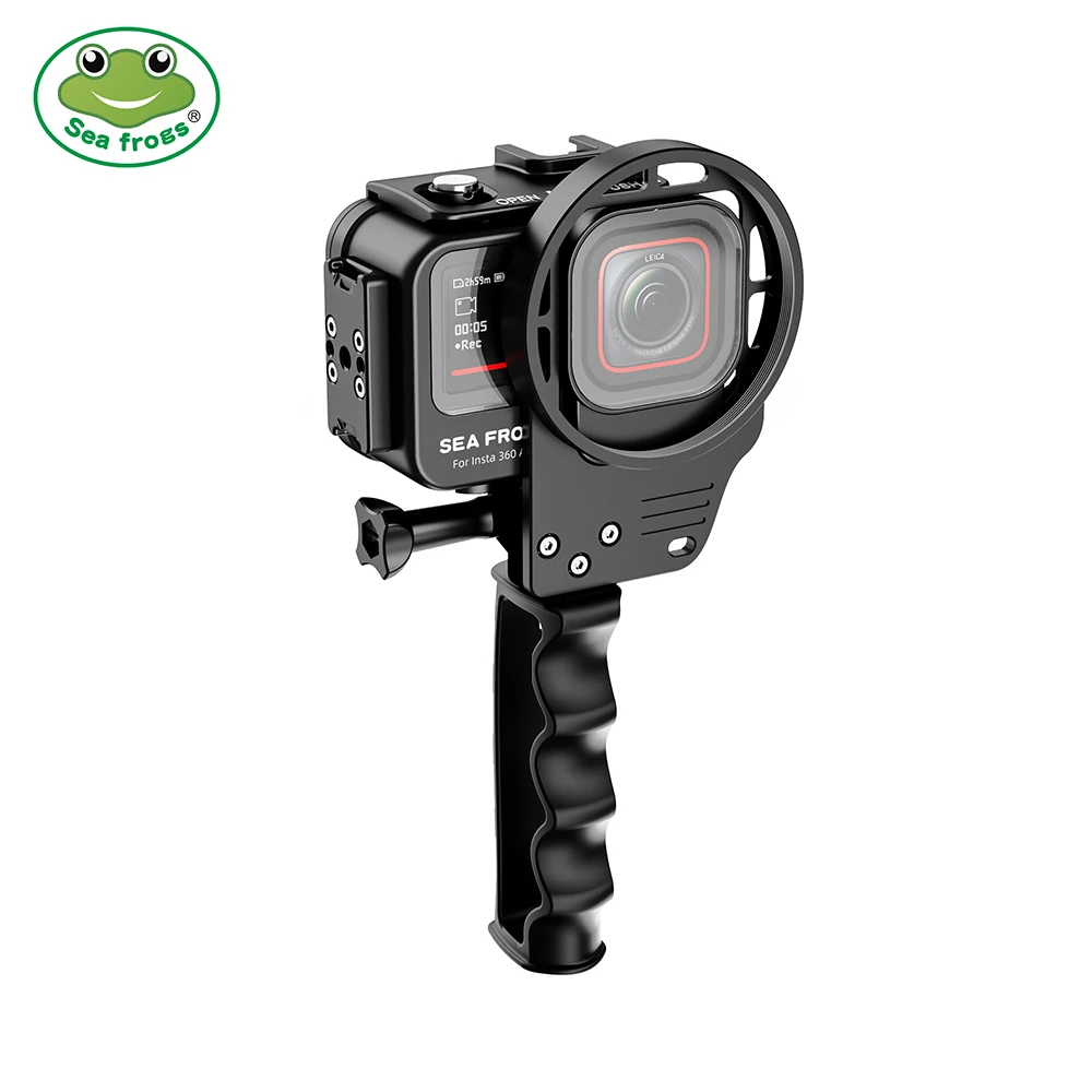 Étui étanche en aluminium Seafrogs 60m avec poignée de cadre de filtre pour Insta 360 ACE 2/pour GoPro 9-13/pour DJI Action 3/4/5