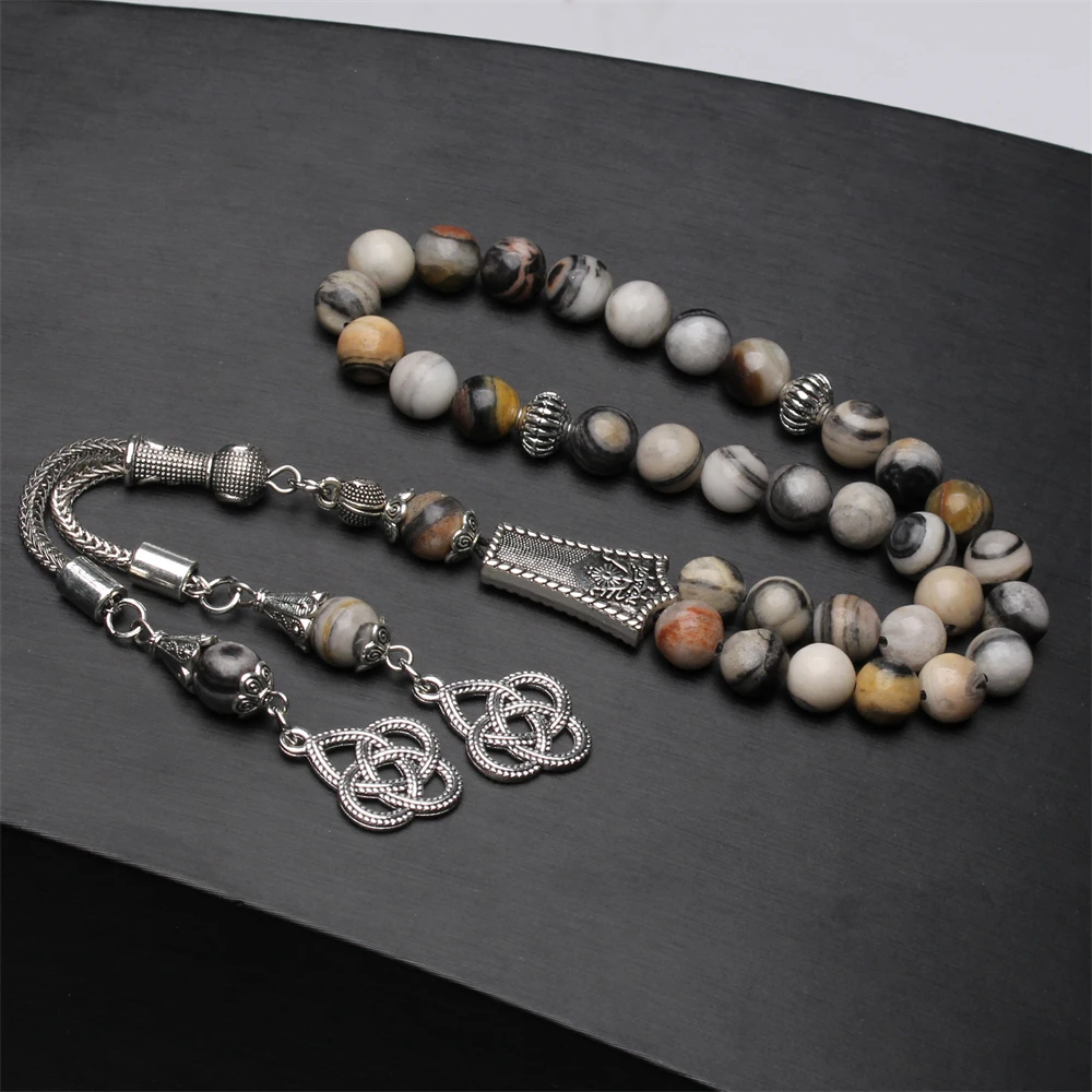 

Натуральный камень Пикассо, молитвенная бусина Тасбих, серебряная металлическая кисточка, бусины Мисбаха 33, новые стили, мусульманские мужские украшения, четки Тесбих