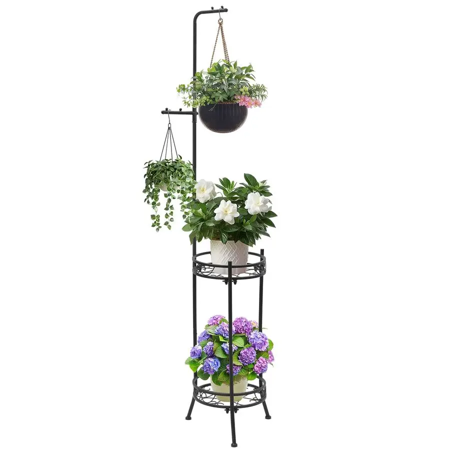 

Металлическая 4-ярусная подставка для цветов и растений, 72 дюйма высотой, для дома и улицы, сверхпрочная, с крючками для подвешивания, идеально подходит для гостиной
