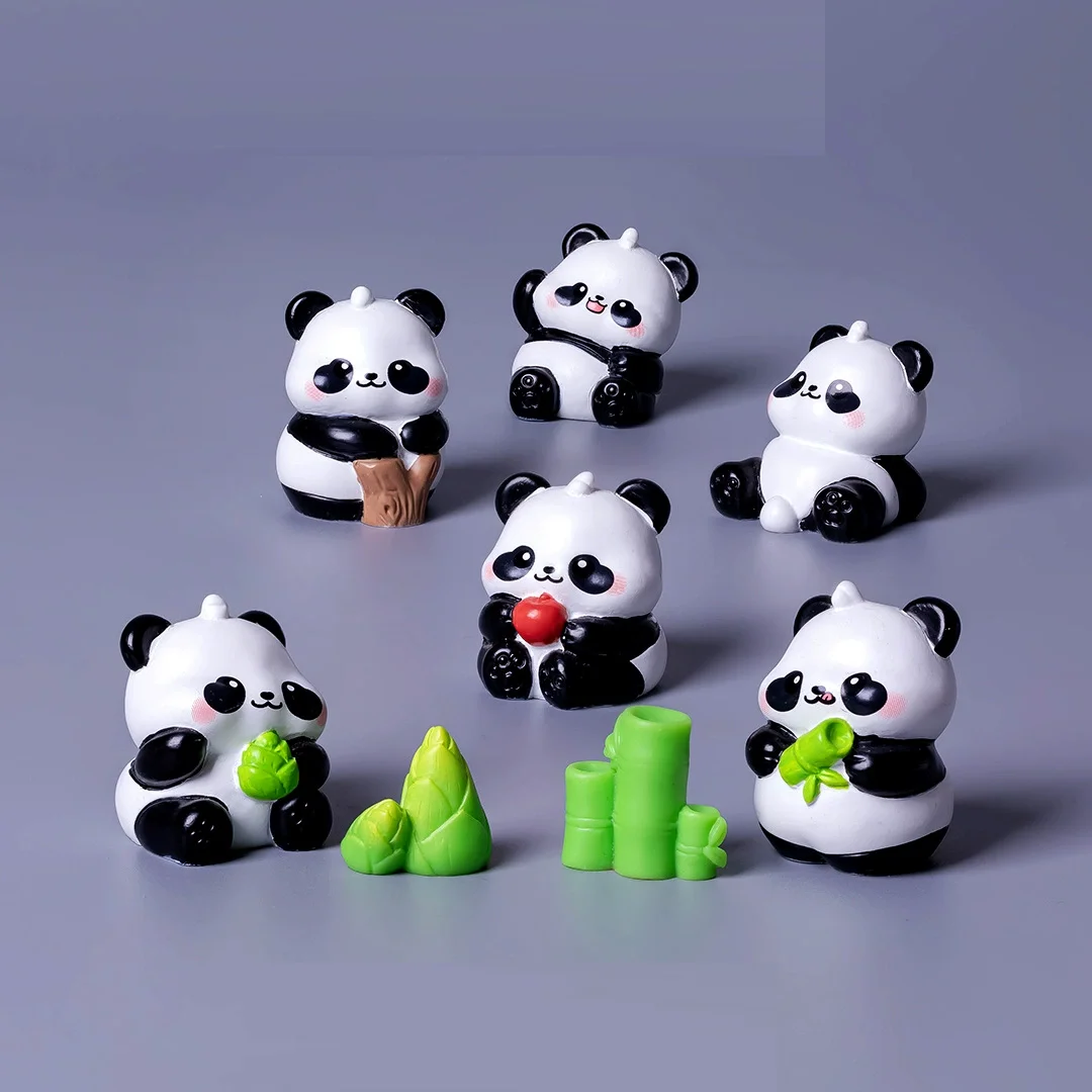 

Set of 8 pieces Micro Landscape Gardening DIY Creative Cute Panda Doll Decoration Car Desktop Small Ornament