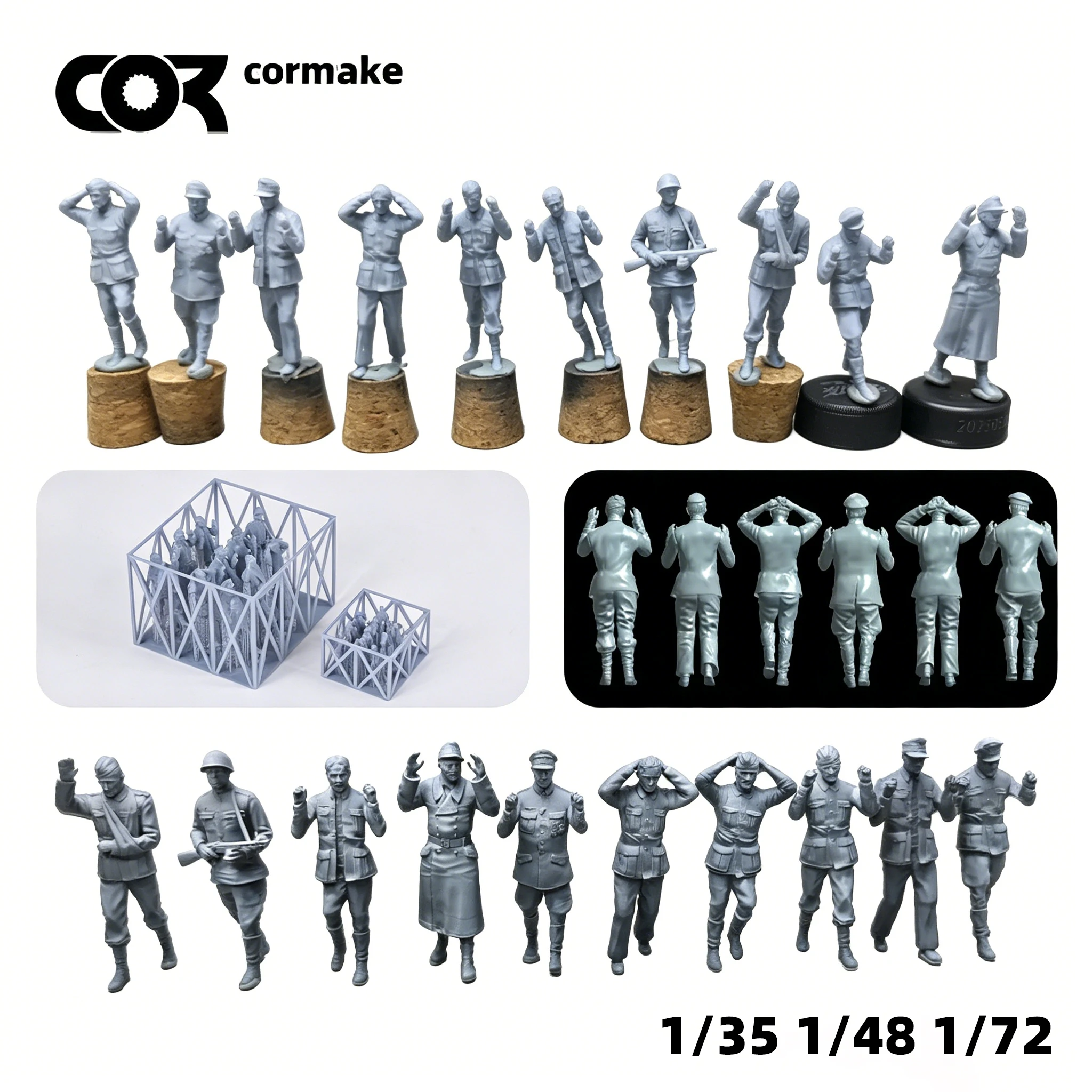 Zusammenbaubares 3D-Harz-Set mit 8 figürlichen Rekonstituierten-Soldaten, 1939–1945, Maßstab 1/35, 1/48, 1/72 für Diorama-Miniaturmodellbausatz