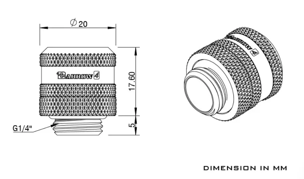 BARROW TYKN-K12 V4 Konektor Kompresi Manual OD12/14/16mm TEPG Akrilik Pipa Keras Fitting Pendingin Air Konektor Logam Ulir G1/4''