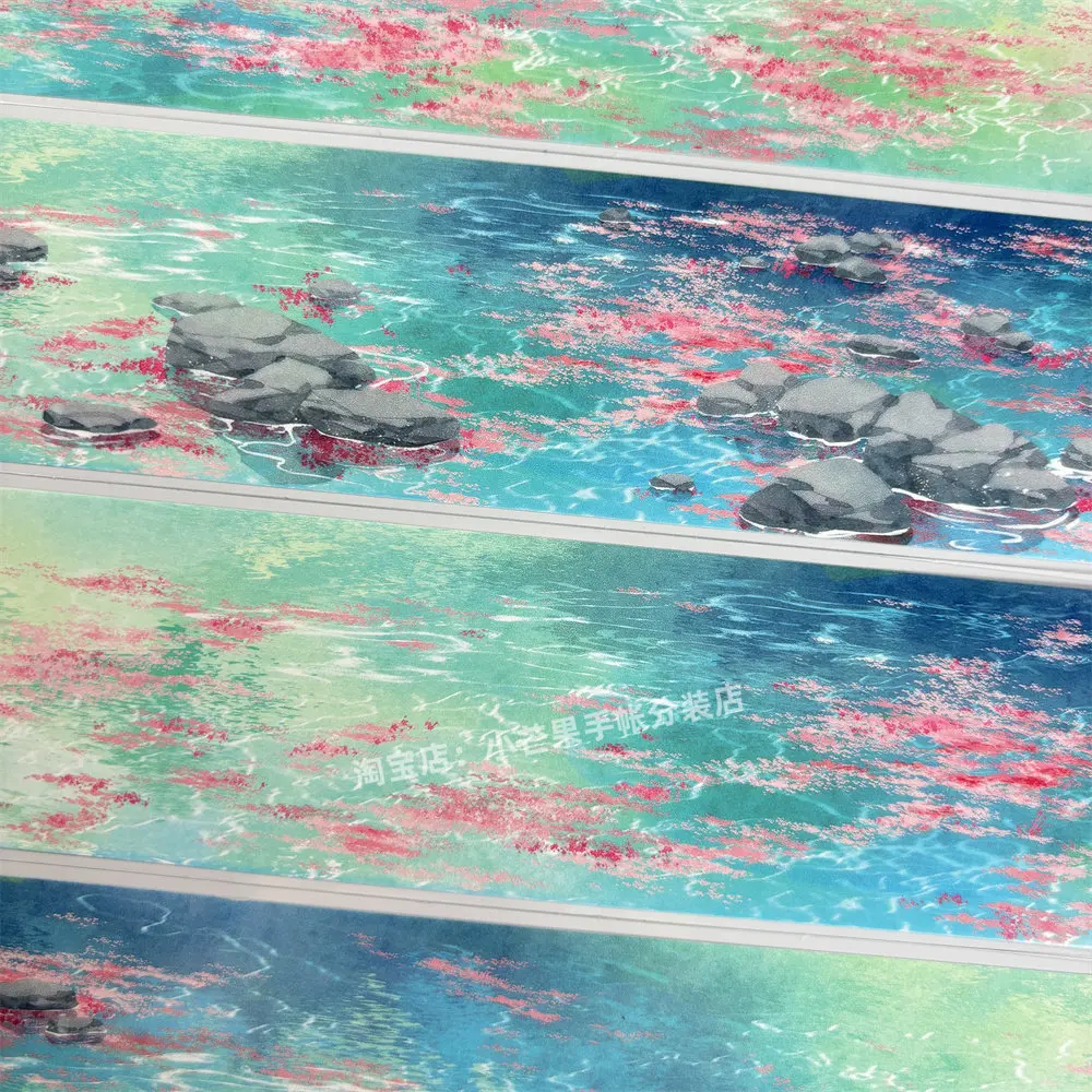 Peach Blossom Pool Water Stone Decorative Stickers for Scrapbook DIY Phone Case Journalwashi pet tape