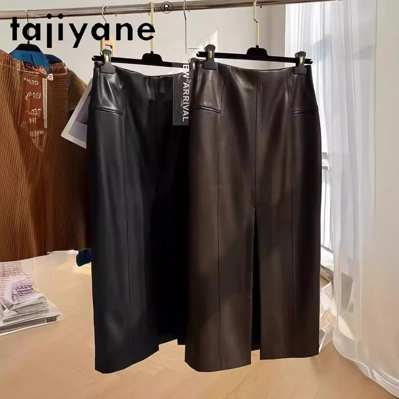 TAJIYANE Genuine Leather Skirt Woman Sheepskin Split Midi Skirt Slim Fit Women's Skirts Bodycon Skirt for Women High Waist Юбка