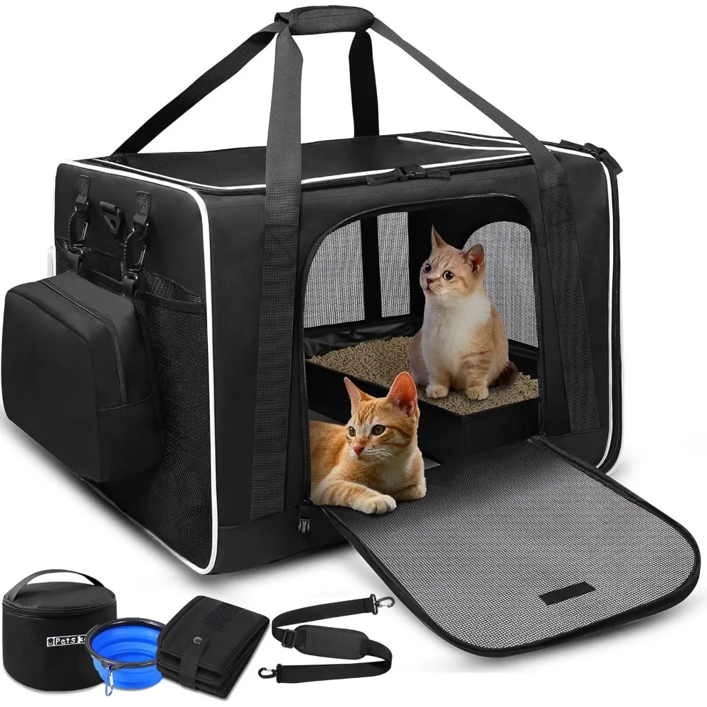

Petskd Extra Large Cat Carrier with Litter Box 24x17x17 for Medium Large Cat or 2 Small Cats, Collapsible Soft Sided Pet Carrier