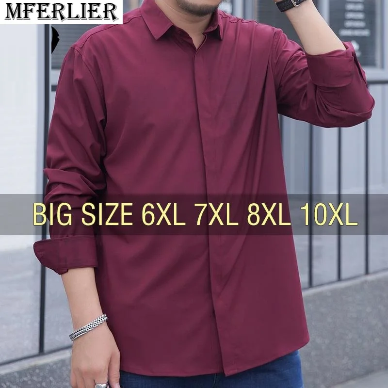 

Men Shirt Casual Oversize Long Sleeve Full Plus Size 6XL 7XL 8XL 10XL 12XL Formal Fashion Solid Black White Retro Dropshipping