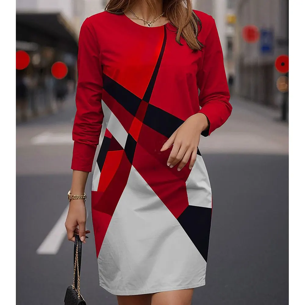 

Elegant Party Dresses Sexy Women's Loose Round Neck Printed Checkered Color Block Dress Woman Clothes 2025