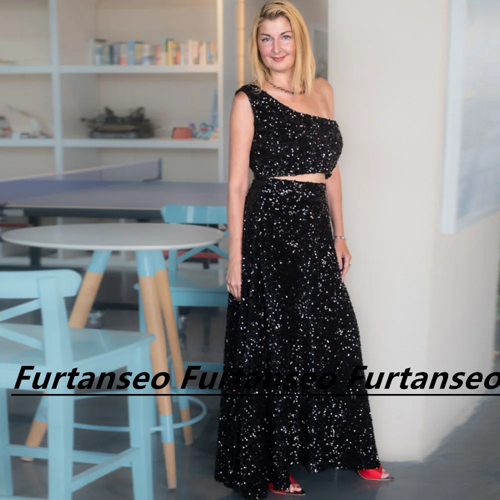 

Sexy Sequin A-Line Evening Dress One Shoulder Sleeveless Floor Length Back Zipper Elegant فساتين السهرة For Women Lluxury