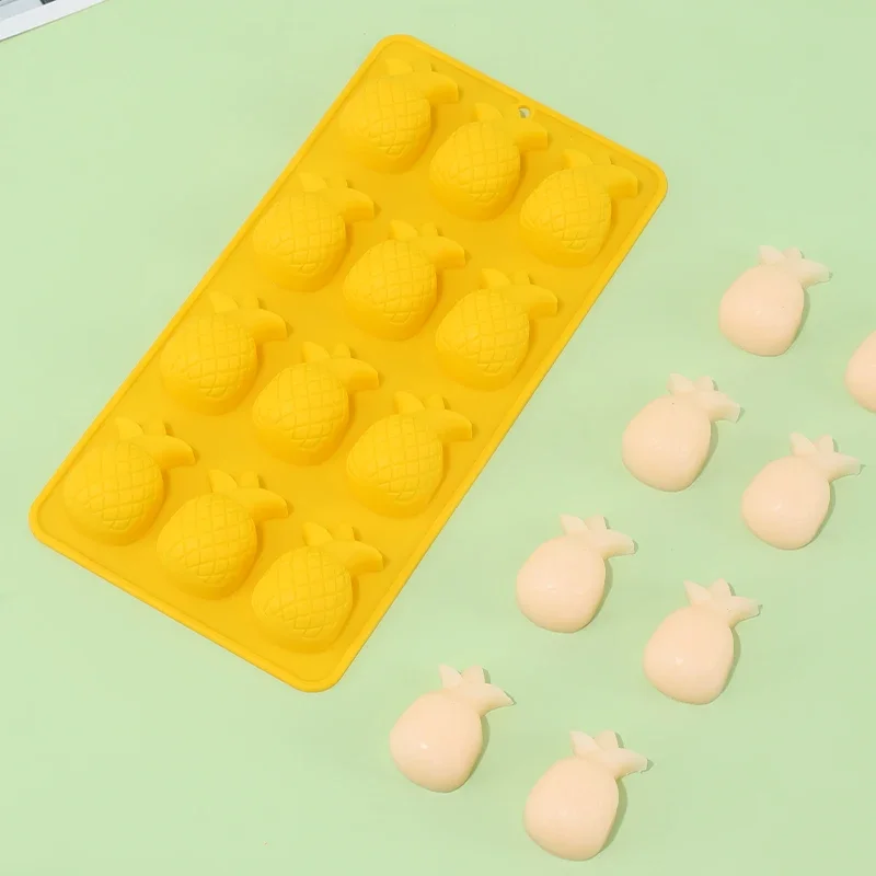 Molde Silicona 12 Agujeros Piña Cubitera Cubitera Bandeja de Hielo Chocolate Cake Cookie Mousse Muffin Moldes para hornear DIY Vela Jabón