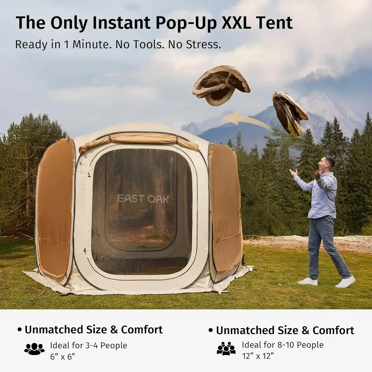 Factory Price 12×12 FT Pop Up Canopy Tent with Mesh | Outdoor Screen House with 6 Sunshades | Instant Canopy with Portable Carry