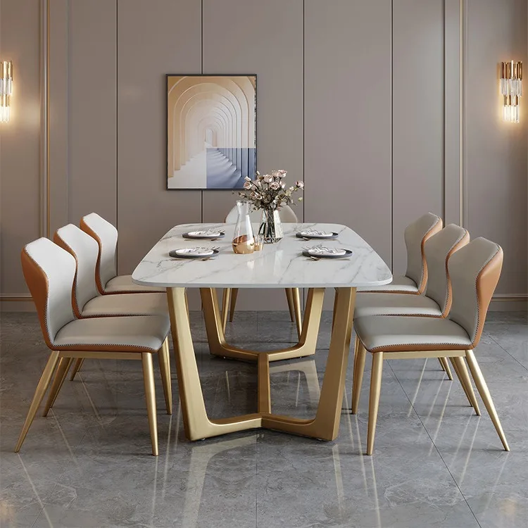 

Light luxury rock slab dining table and chair combination rectangular modern simple household small apartment Nordic Internet ce