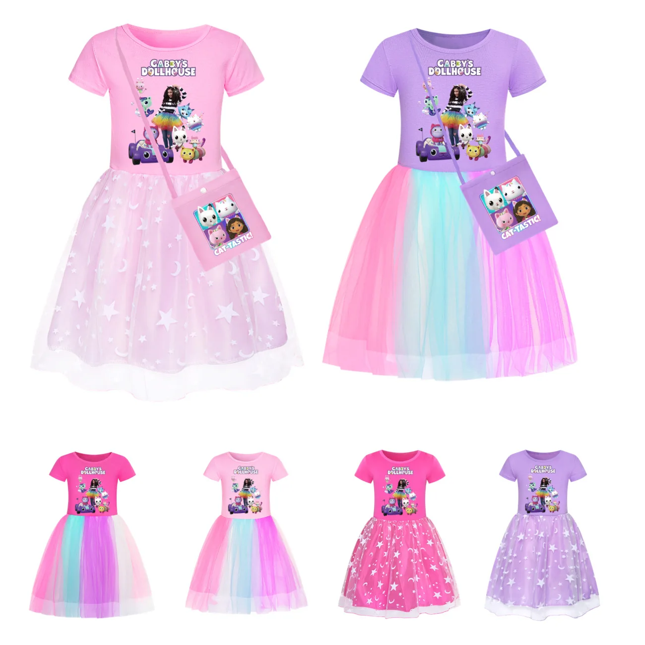 

New Gabby Doolhouse Clothes Baby Girl Gabbys Chat Dress for Kids Summer Vacation Clothes Children Short Sleeve Princess Vestidos