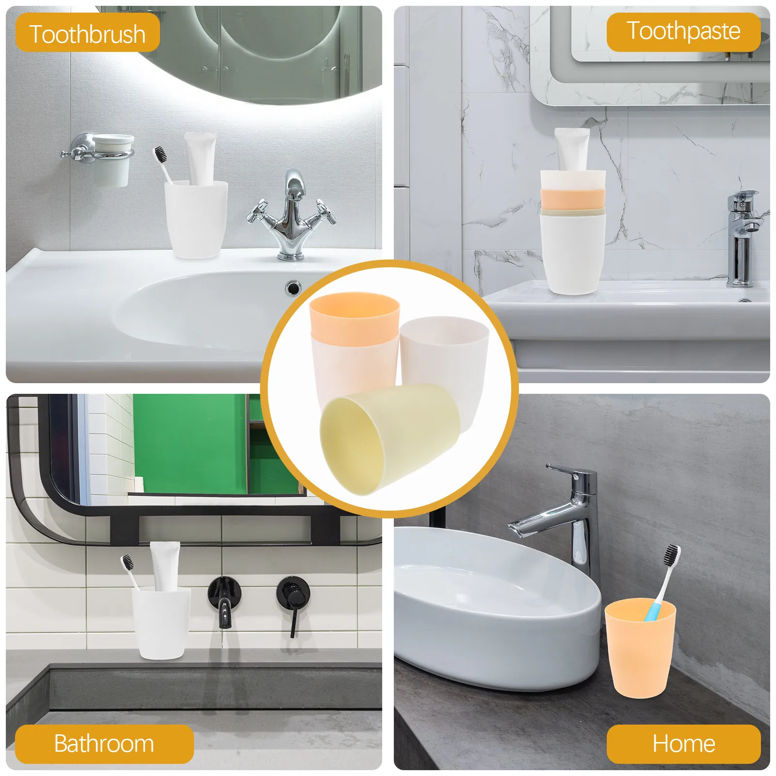 4Pcs Reusable Toothbrush Cup Bathroom Tumbler Mouthwash Drinking Cups PP Material Modern Design Toothbrush Cups