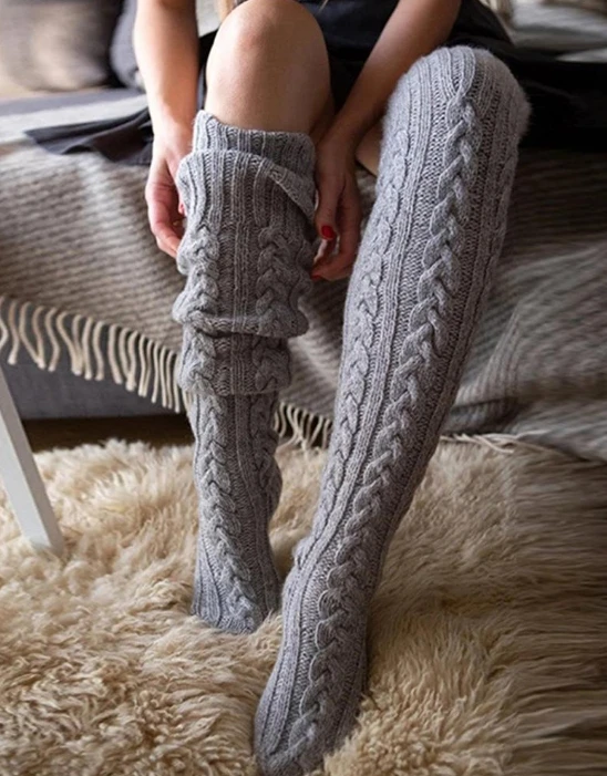 

Women's Socks Winter Casual Basic Solid Color Knitted Thick Yarn Socks Warm Floor Socks Long Tube Socks Pile Skinny Stockings