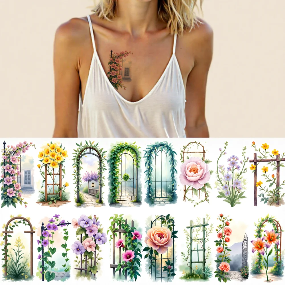 

9pcs Temporary Tattoo Garden Designs Temporary Tattoo Stickers Floral Patterns Waterproof Long-lasting Body Stickers For Ladies