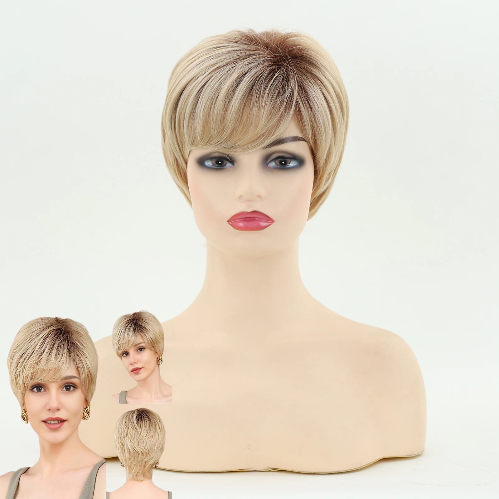 

Short Wavy Synthetic Wig with Side Bangs for Women - Natural-Looking Stylish Hairpiece